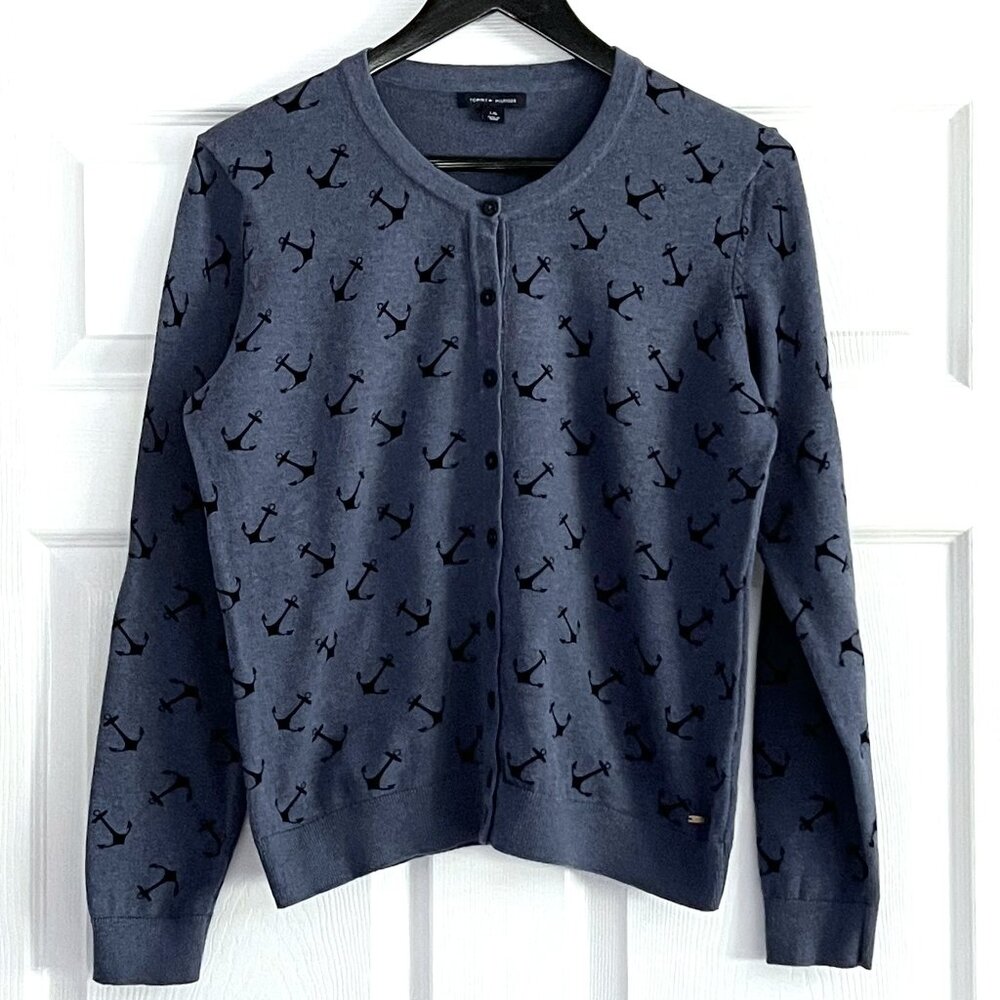 Tommy Hilfiger blue sweater cardigan anchor prints size L